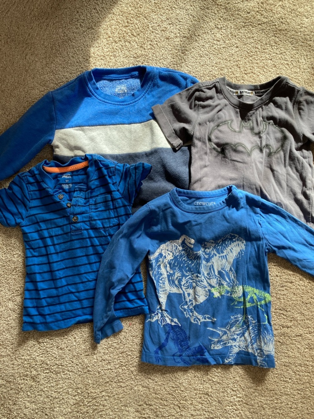 3T Boys Bundle Batman,Blue Dinosaur & Stripe Tee & Blue Striped Sweatshirt